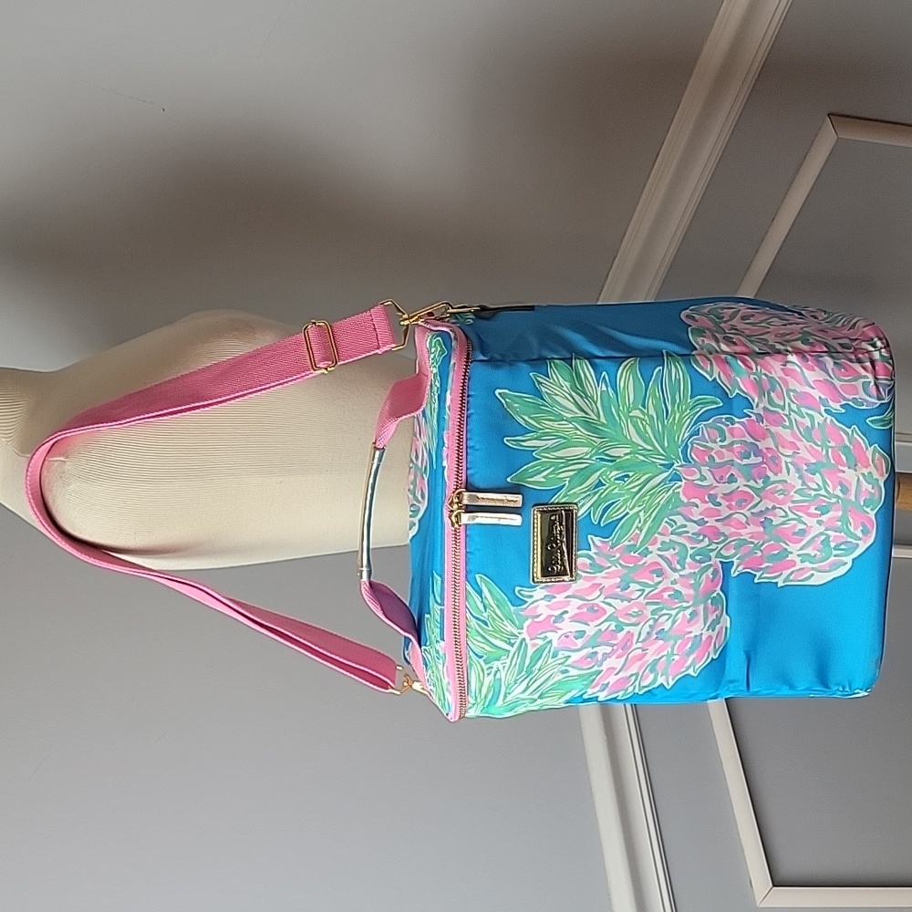 LILLY PULITZER Pink Blue‎ Tropical Pineapple Print Wine Beach Picnic Cooler Bag